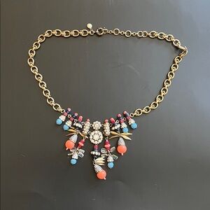 J. Crew Gold Necklace with Blue and Orange Accents Excellent Condition